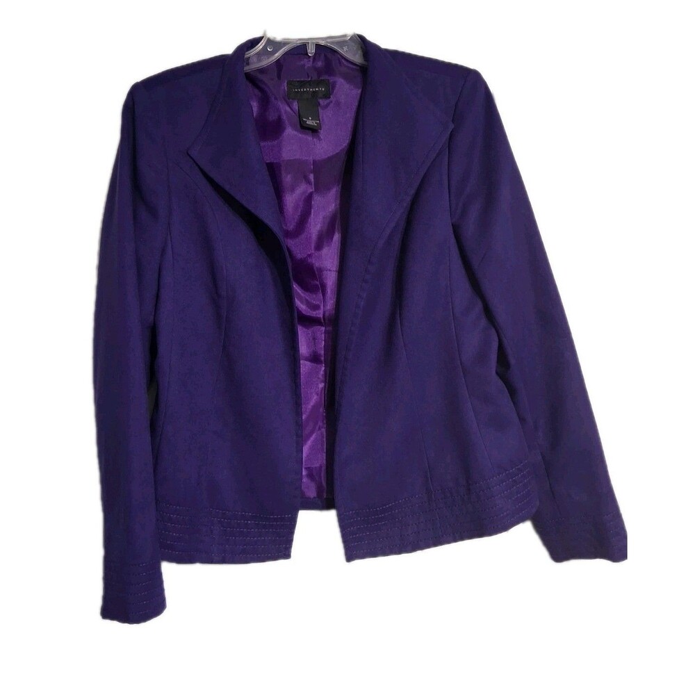 Women's Investments Lined Long Sleeve Purple Velvet Blazer Jacket Size 8